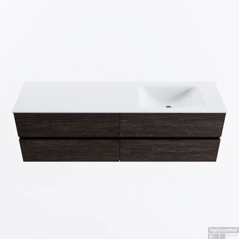 Superprijs MONDIAZ VICA 160cm badmeubel onderkast Dark Brown 4 lades. Wastafel CLOUD rechts zonder kraangat, kleur Talc.