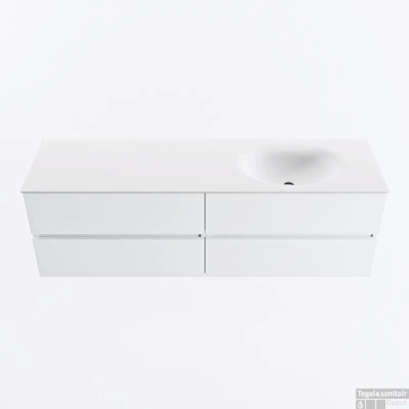 MONDIAZ VICA 160cm badmeubel onderkast Talc 4 lades. Wastafel MOON rechts 1 kraangat, kleur Talc. Speciale Aanbieding