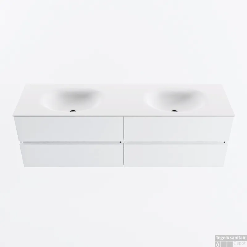 MONDIAZ VICA 160cm badmeubel onderkast Talc 4 lades. Wastafel MOON dubbel 2 kraangaten, kleur Talc. Nieuw