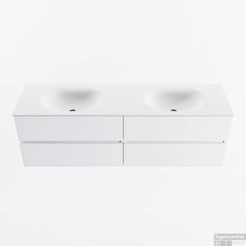 MONDIAZ VICA 160cm badmeubel onderkast Talc 4 lades. Wastafel MOON dubbel zonder kraangat, kleur Talc. Exclusieve Aanbieding
