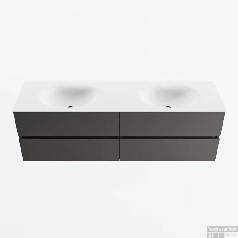Flitsaanbieding MONDIAZ VICA 160cm badmeubel onderkast Dark Grey 4 lades. Wastafel MOON dubbel 2 kraangaten, kleur Talc.