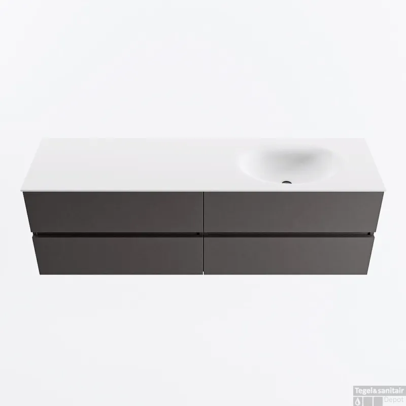 Shop Nu MONDIAZ VICA 160cm badmeubel onderkast Dark Grey 4 lades. Wastafel MOON rechts zonder kraangat, kleur Talc.