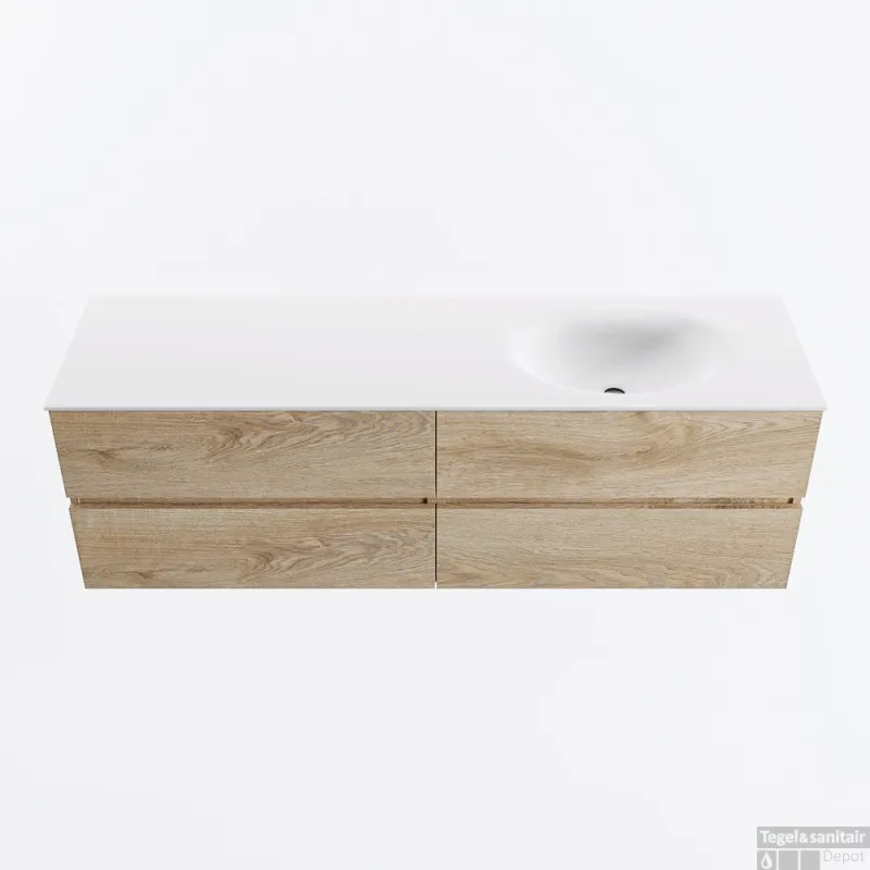 Betrouwbaar MONDIAZ VICA 160cm badmeubel onderkast Washed Oak 4 lades. Wastafel MOON rechts 1 kraangat, kleur Talc.