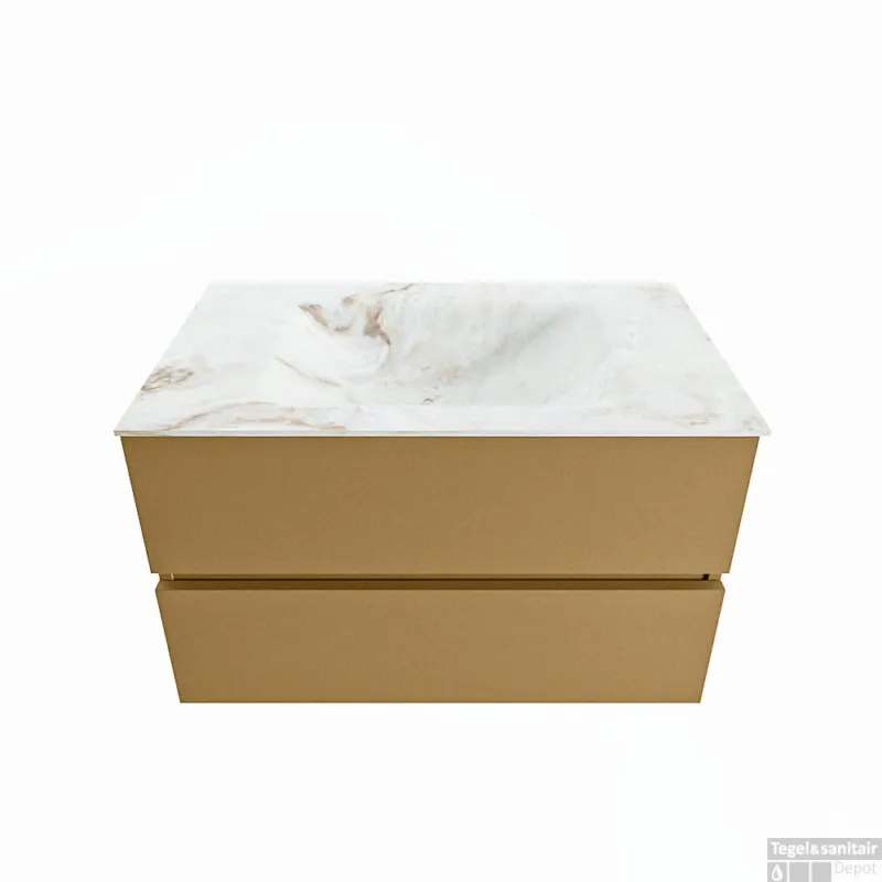 MONDIAZ VICA-DLUX 80cm badmeubel onderkast Oro 2 lades. Inbouw wastafel CLOUD midden 1 kraangat, kleur Frappe. Flitsaanbieding