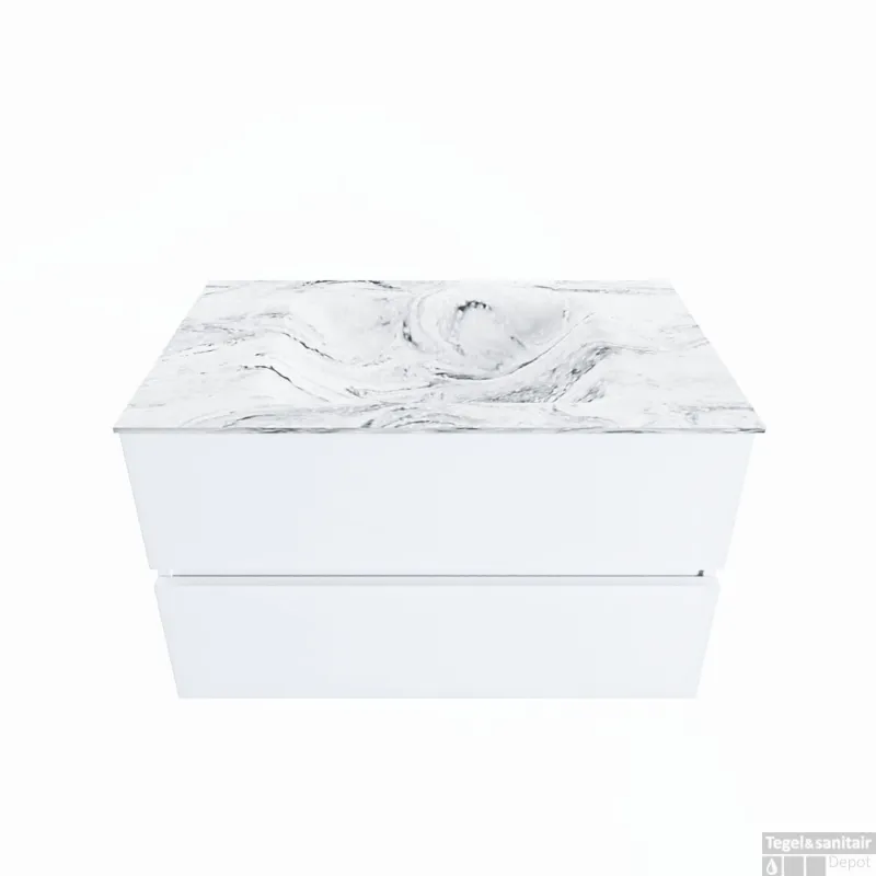MONDIAZ VICA-DLUX 80cm badmeubel onderkast Talc 2 lades. Inbouw wastafel CLOUD midden 1 kraangat, kleur Glace. Seizoensaanbieding