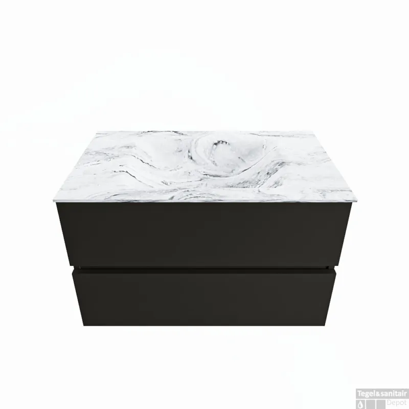 MONDIAZ VICA-DLUX 80cm badmeubel onderkast Urban 2 lades. Inbouw wastafel CLOUD midden zonder kraangat, kleur Glace. Must-Have