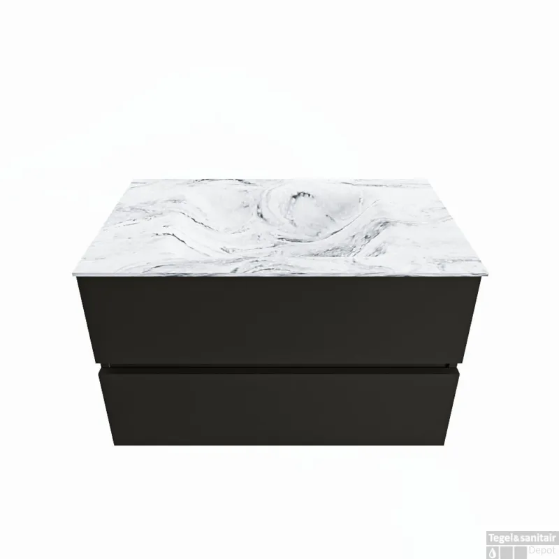 MONDIAZ VICA-DLUX 80cm badmeubel onderkast Urban 2 lades. Inbouw wastafel CLOUD midden 1 kraangat, kleur Glace. Gratis Retour