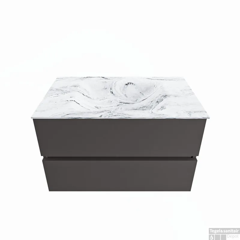 Favoriet MONDIAZ VICA-DLUX 80cm badmeubel onderkast Dark grey 2 lades. Inbouw wastafel CLOUD midden zonder kraangat, kleur Glace.