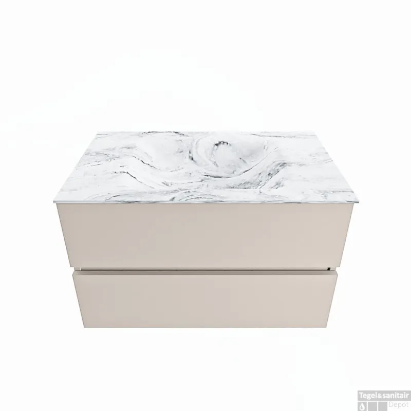 Veilige Betaling MONDIAZ VICA-DLUX 80cm badmeubel onderkast Linen 2 lades. Inbouw wastafel CLOUD midden zonder kraangat, kleur Glace.