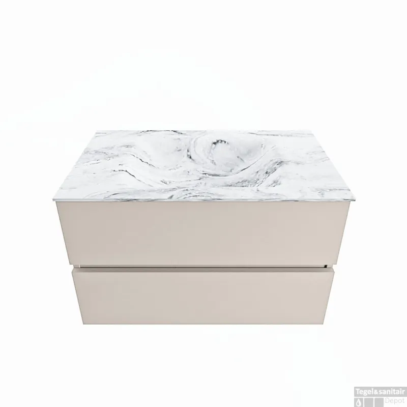 MONDIAZ VICA-DLUX 80cm badmeubel onderkast Linen 2 lades. Inbouw wastafel CLOUD midden 1 kraangat, kleur Glace. Direct Verzonden