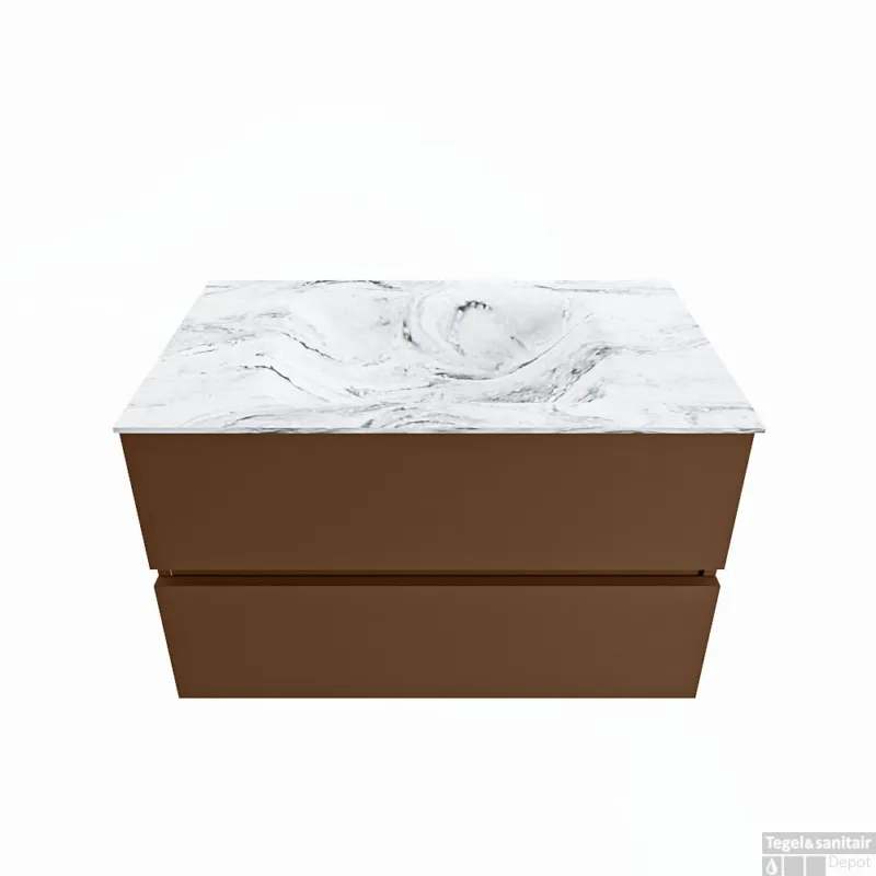 Veilige Betaling MONDIAZ VICA-DLUX 80cm badmeubel onderkast Rust 2 lades. Inbouw wastafel CLOUD midden zonder kraangat, kleur Glace.