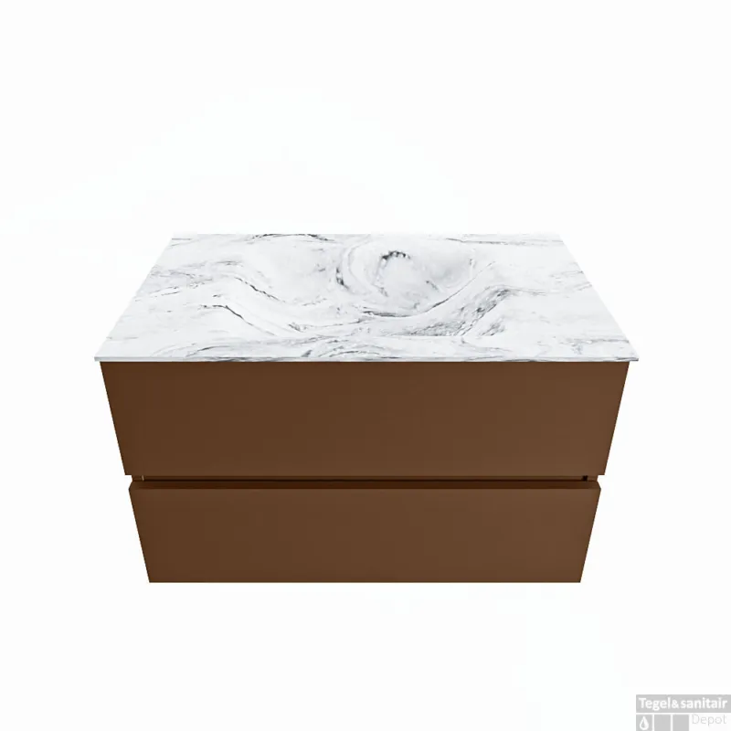 MONDIAZ VICA-DLUX 80cm badmeubel onderkast Rust 2 lades. Inbouw wastafel CLOUD midden 1 kraangat, kleur Glace. Snelle Levering