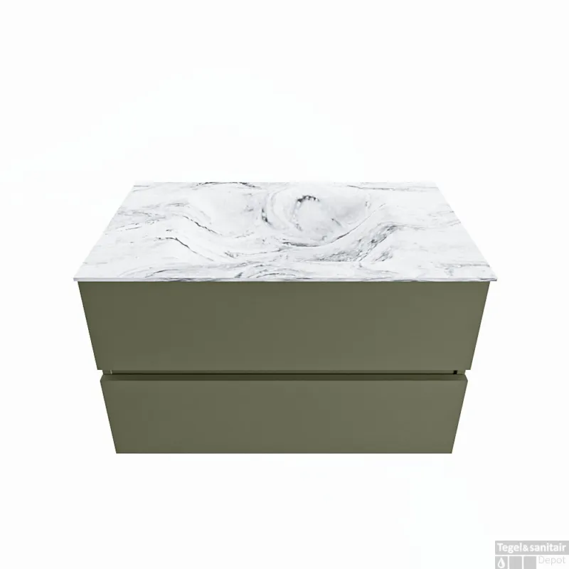 MONDIAZ VICA-DLUX 80cm badmeubel onderkast Army 2 lades. Inbouw wastafel CLOUD midden zonder kraangat, kleur Glace. Favoriet