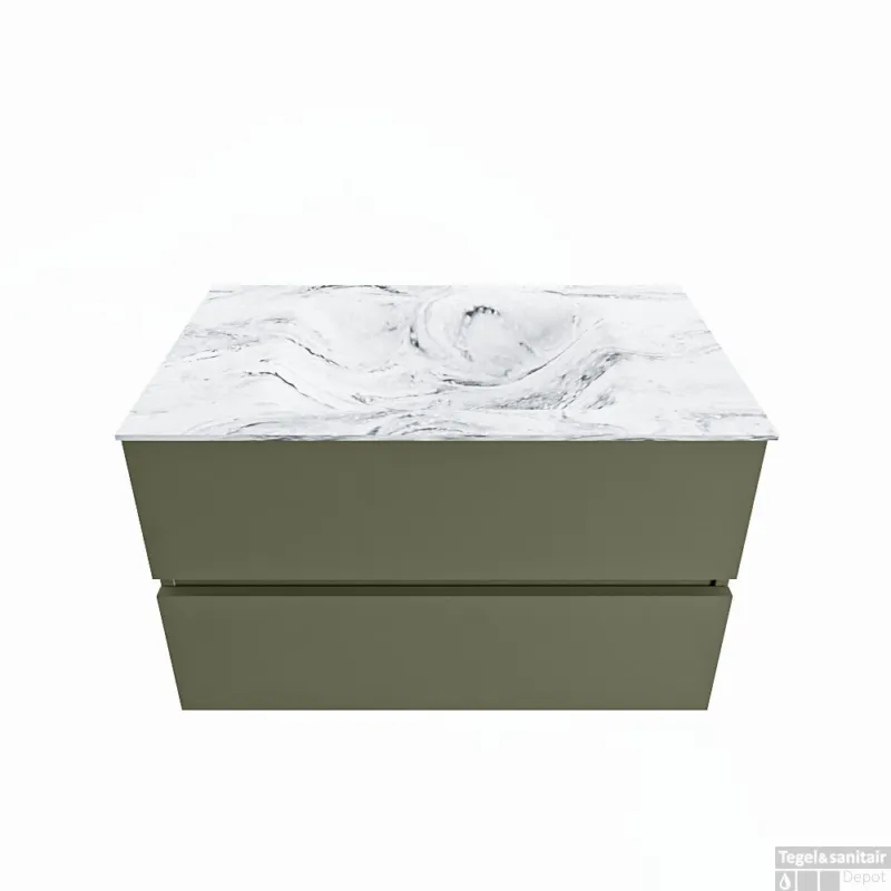 MONDIAZ VICA-DLUX 80cm badmeubel onderkast Army 2 lades. Inbouw wastafel CLOUD midden 1 kraangat, kleur Glace. Op = Op