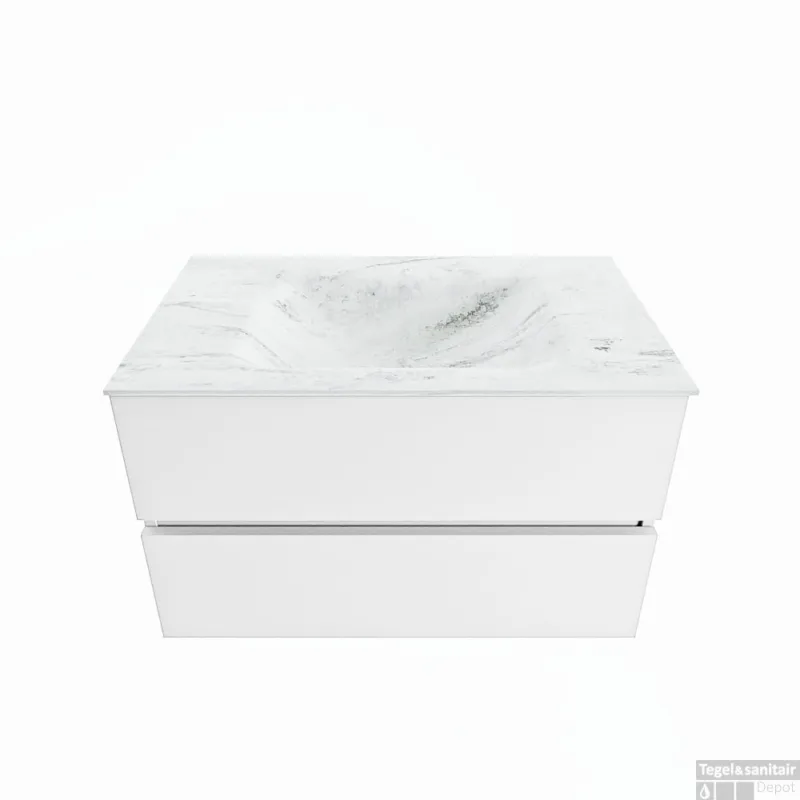 MONDIAZ VICA-DLUX 80cm badmeubel onderkast Talc 2 lades. Inbouw wastafel CLOUD midden 1 kraangat, kleur Opalo. Goedkoop