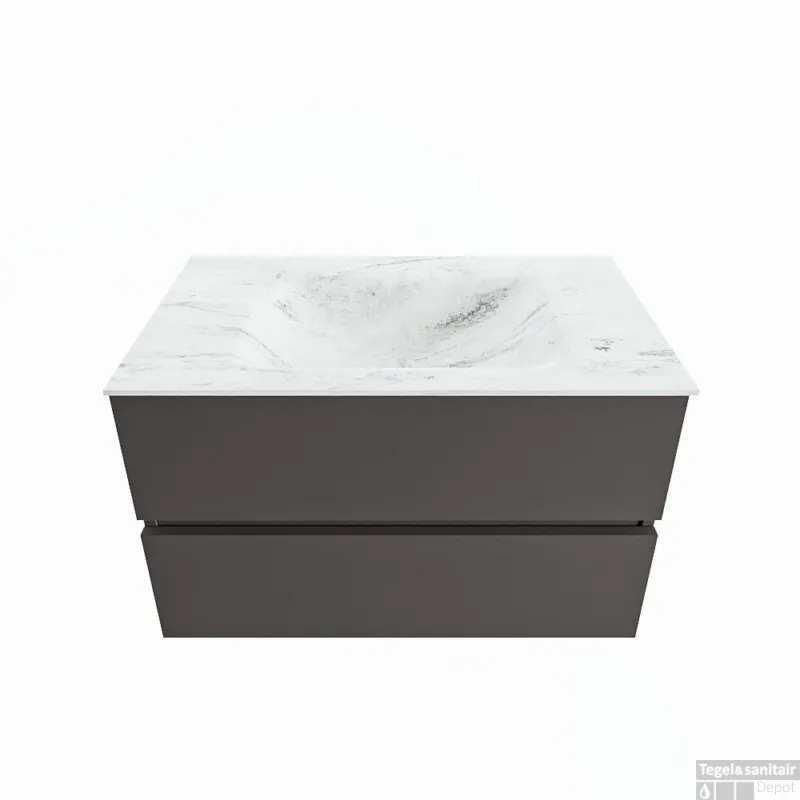 Dagaanbieding MONDIAZ VICA-DLUX 80cm badmeubel onderkast Dark grey 2 lades. Inbouw wastafel CLOUD midden zonder kraangat, kleur Opalo.
