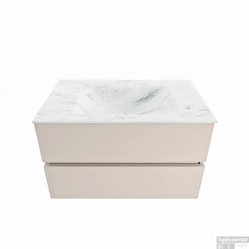 Beperkt Aanbod MONDIAZ VICA-DLUX 80cm badmeubel onderkast Linen 2 lades. Inbouw wastafel CLOUD midden zonder kraangat, kleur Opalo.