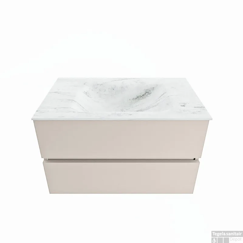 Bestseller MONDIAZ VICA-DLUX 80cm badmeubel onderkast Linen 2 lades. Inbouw wastafel CLOUD midden 1 kraangat, kleur Opalo.
