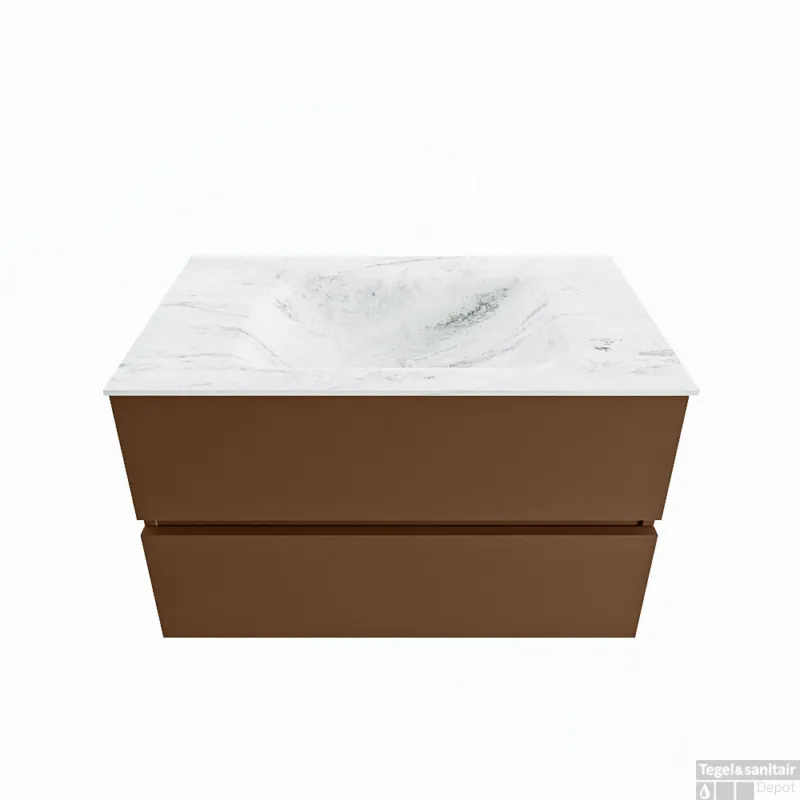Koop Vandaag MONDIAZ VICA-DLUX 80cm badmeubel onderkast Rust 2 lades. Inbouw wastafel CLOUD midden zonder kraangat, kleur Opalo.