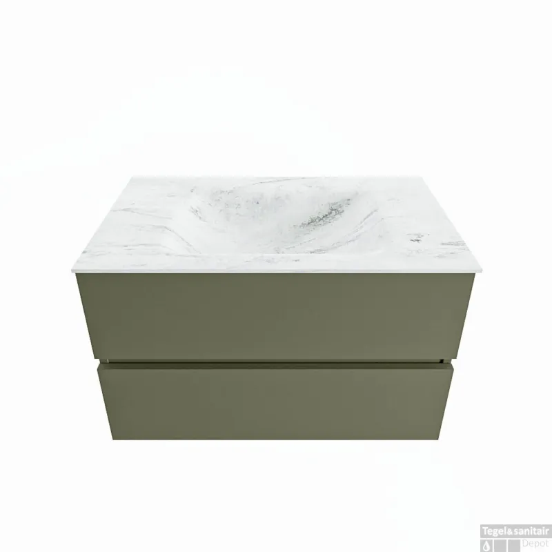Rechtstreeks Van De Fabrikant MONDIAZ VICA-DLUX 80cm badmeubel onderkast Army 2 lades. Inbouw wastafel CLOUD midden zonder kraangat, kleur Opalo.