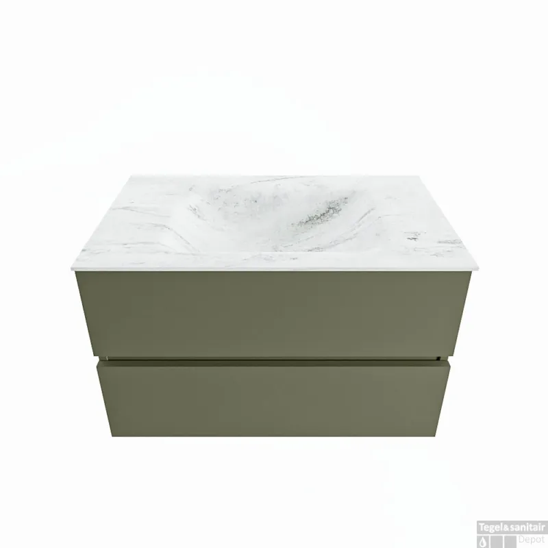 Direct Beschikbaar MONDIAZ VICA-DLUX 80cm badmeubel onderkast Army 2 lades. Inbouw wastafel CLOUD midden 1 kraangat, kleur Opalo.