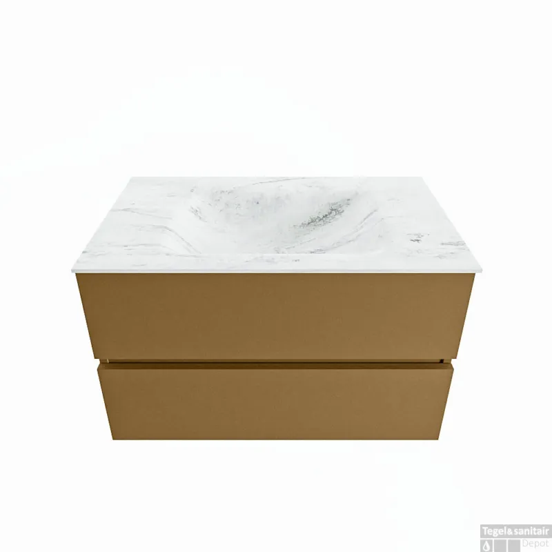 Uitverkoop MONDIAZ VICA-DLUX 80cm badmeubel onderkast Oro 2 lades. Inbouw wastafel CLOUD midden zonder kraangat, kleur Opalo.