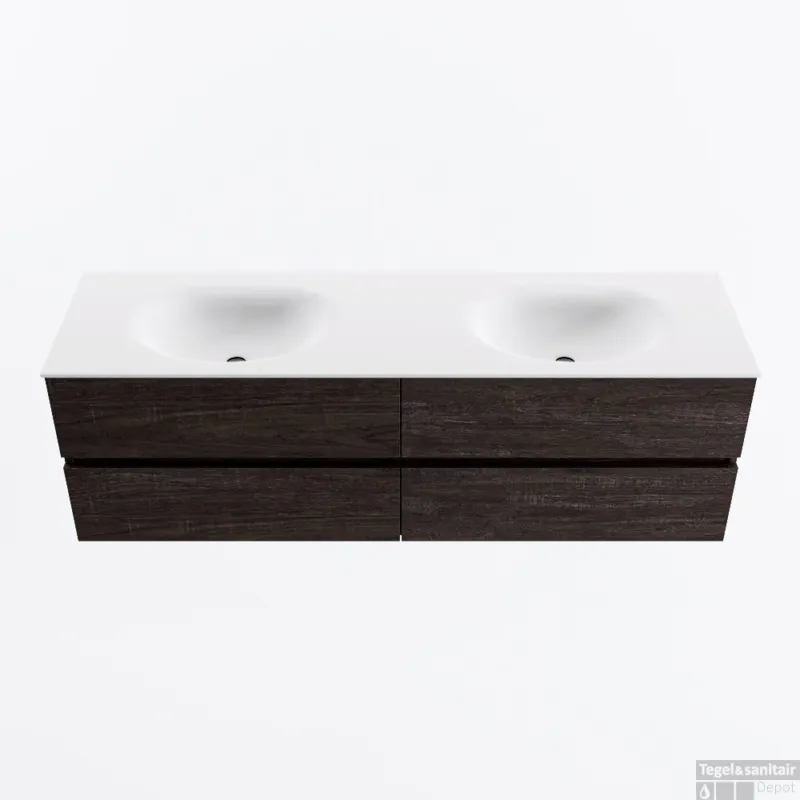 Beste Prijs MONDIAZ VICA 160cm badmeubel onderkast Dark Brown 4 lades. Wastafel MOON dubbel 2 kraangaten, kleur Talc.