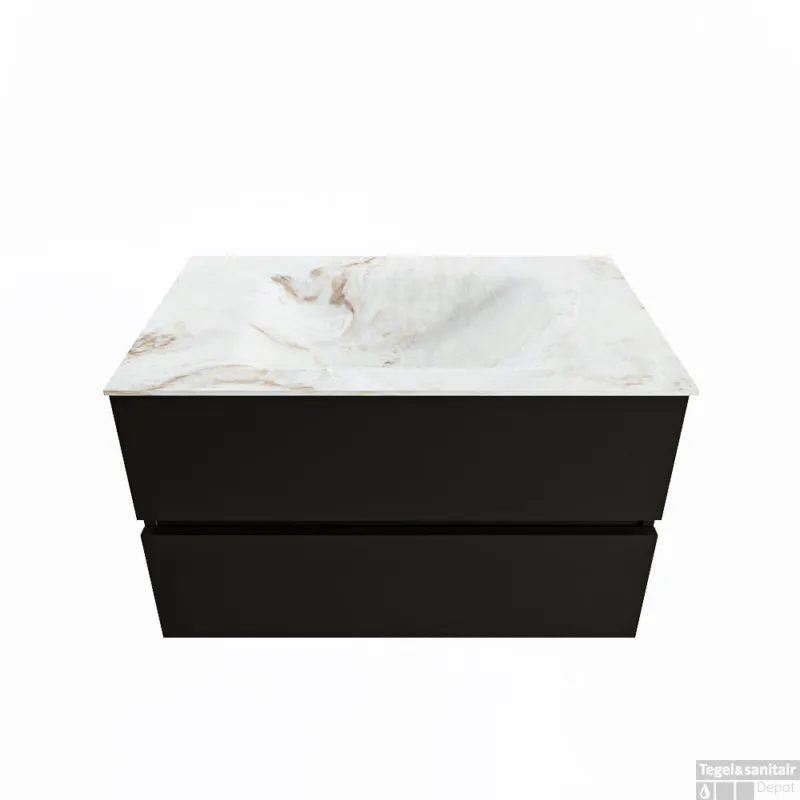 MONDIAZ VICA-DLUX 80cm badmeubel onderkast Urban 2 lades. Inbouw wastafel CLOUD midden 1 kraangat, kleur Frappe. Must-Have