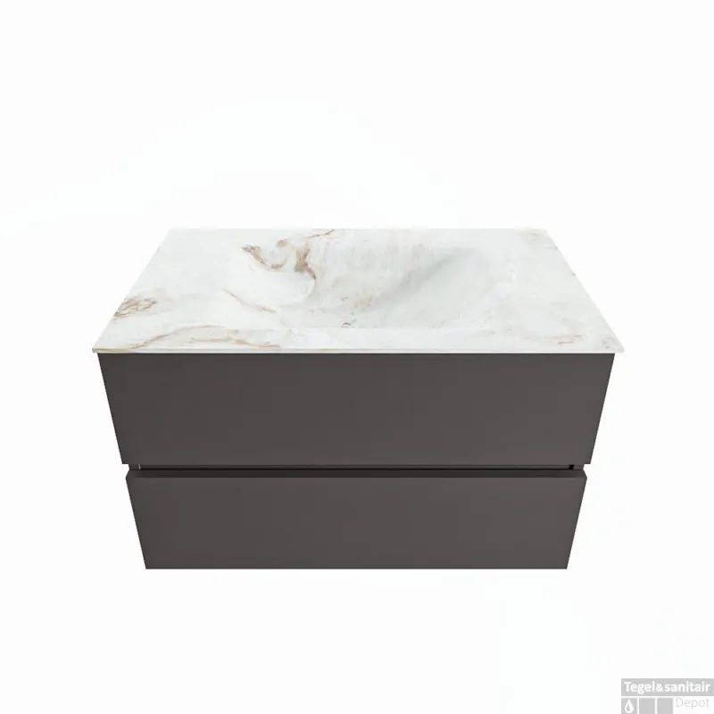 MONDIAZ VICA-DLUX 80cm badmeubel onderkast Dark grey 2 lades. Inbouw wastafel CLOUD midden zonder kraangat, kleur Frappe. Express Levering