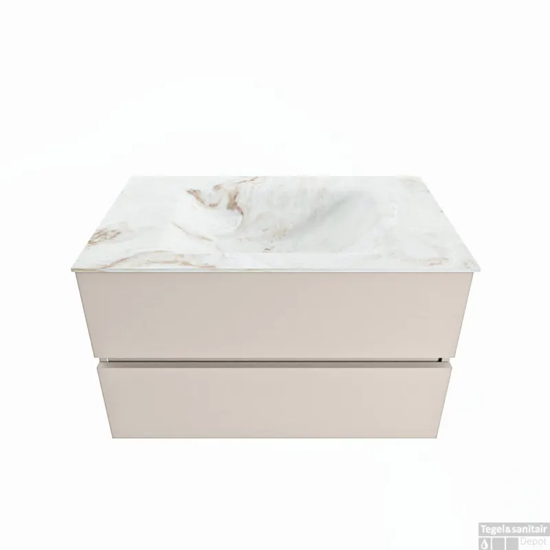 MONDIAZ VICA-DLUX 80cm badmeubel onderkast Linen 2 lades. Inbouw wastafel CLOUD midden zonder kraangat, kleur Frappe. Goedkoop
