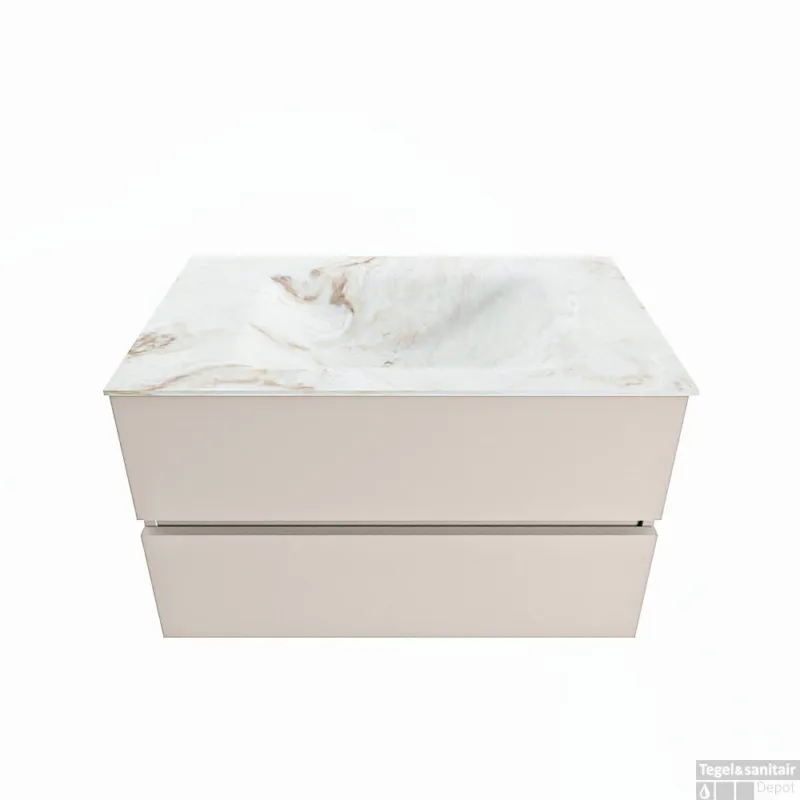 MONDIAZ VICA-DLUX 80cm badmeubel onderkast Linen 2 lades. Inbouw wastafel CLOUD midden 1 kraangat, kleur Frappe. Seizoensaanbieding