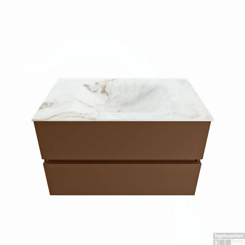 Exclusieve Aanbieding MONDIAZ VICA-DLUX 80cm badmeubel onderkast Rust 2 lades. Inbouw wastafel CLOUD midden zonder kraangat, kleur Frappe.