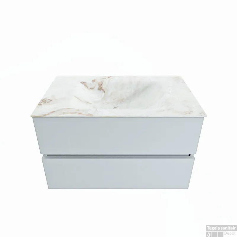 Laatste Versie MONDIAZ VICA-DLUX 80cm badmeubel onderkast Clay 2 lades. Inbouw wastafel CLOUD midden 1 kraangat, kleur Frappe.