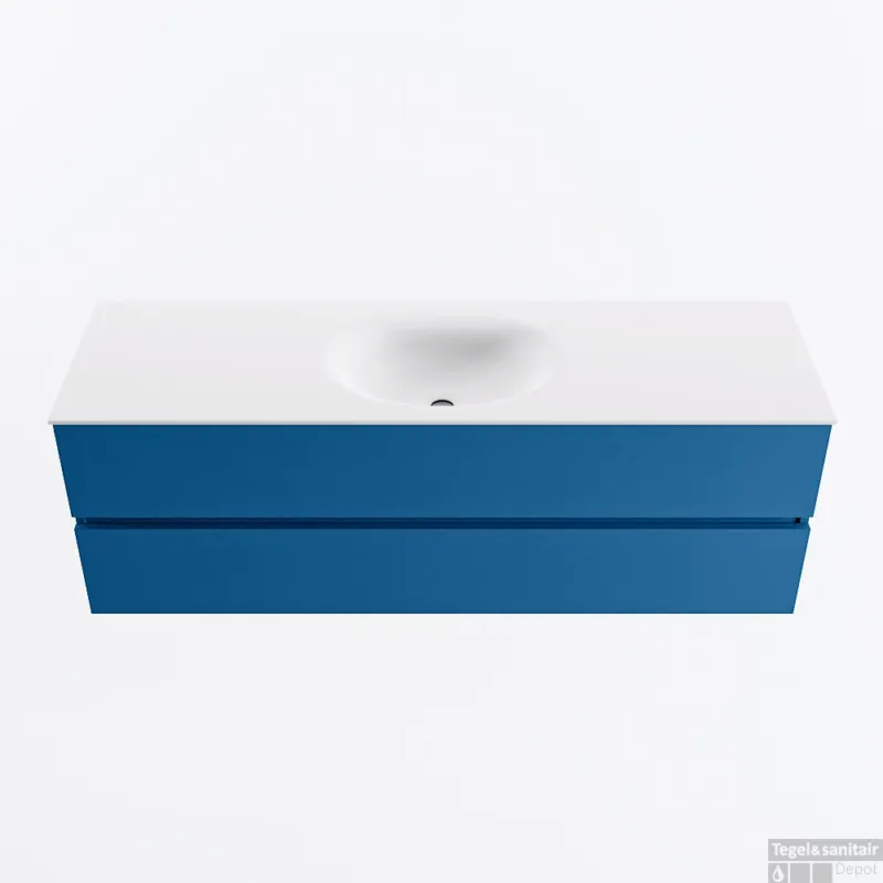 Rechtstreeks Van De Fabrikant MONDIAZ VICA 150cm badmeubel onderkast Jeans 2 lades. Wastafel MOON midden 1 kraangat, kleur Talc.