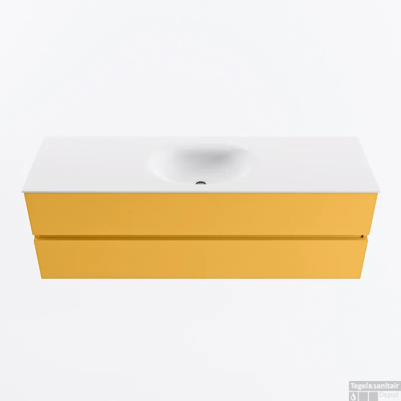MONDIAZ VICA 150cm badmeubel onderkast Ocher 2 lades. Wastafel MOON midden 1 kraangat, kleur Talc. Rechtstreeks Van De Fabrikant