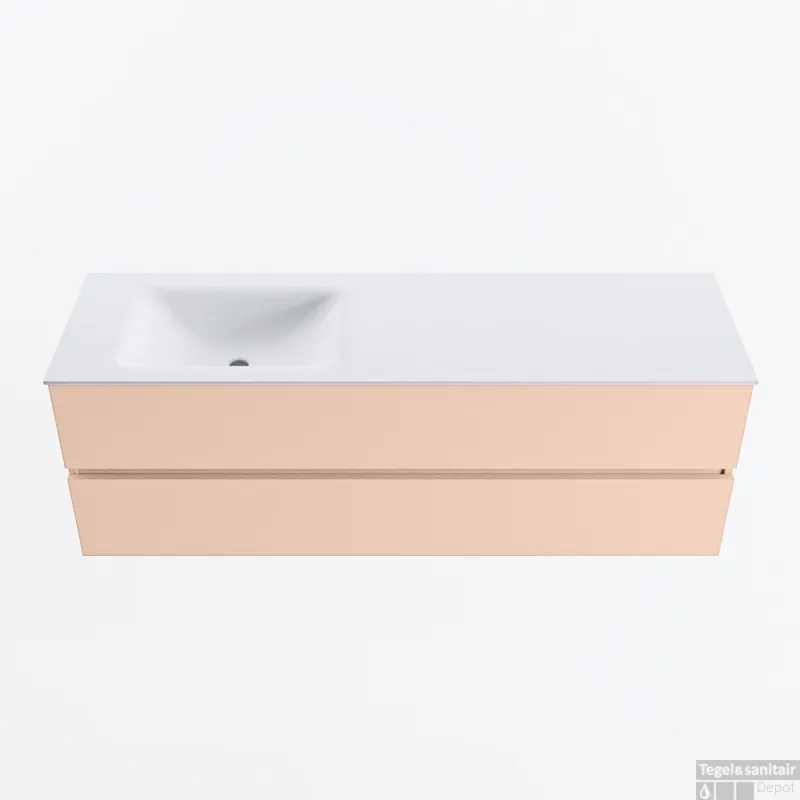 Hete Deal MONDIAZ VICA 150cm badmeubel onderkast Rosee 2 lades. Wastafel CLOUD links zonder kraangat, kleur Talc.