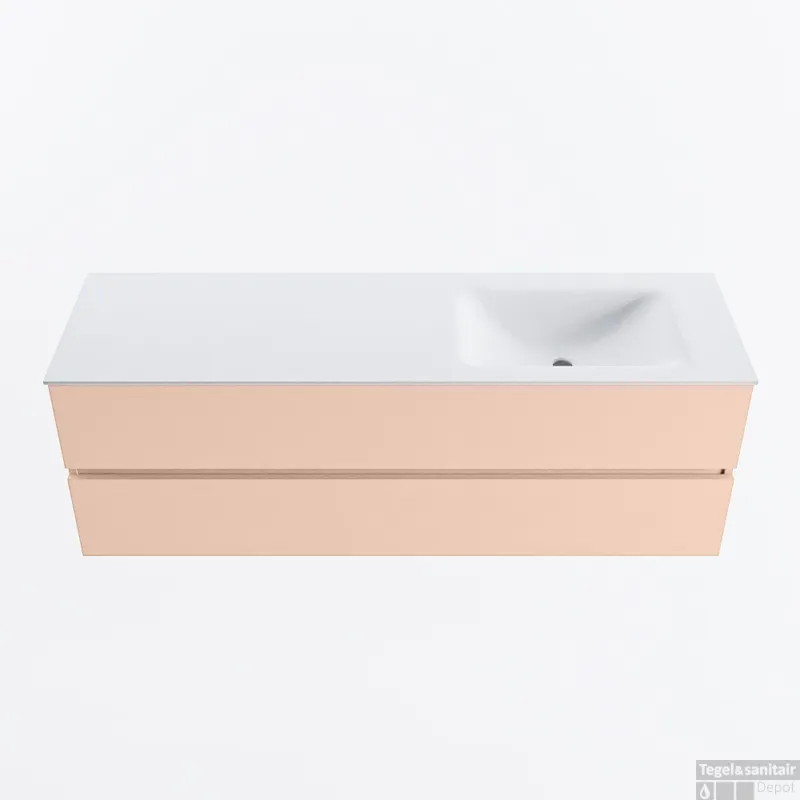 Snelle Levering MONDIAZ VICA 150cm badmeubel onderkast Rosee 2 lades. Wastafel CLOUD rechts zonder kraangat, kleur Talc.