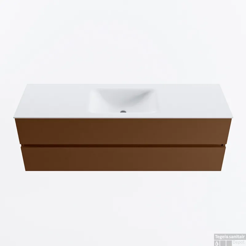 MONDIAZ VICA 150cm badmeubel onderkast Rust 2 lades. Wastafel CLOUD midden 1 kraangat, kleur Talc. Merkproduct
