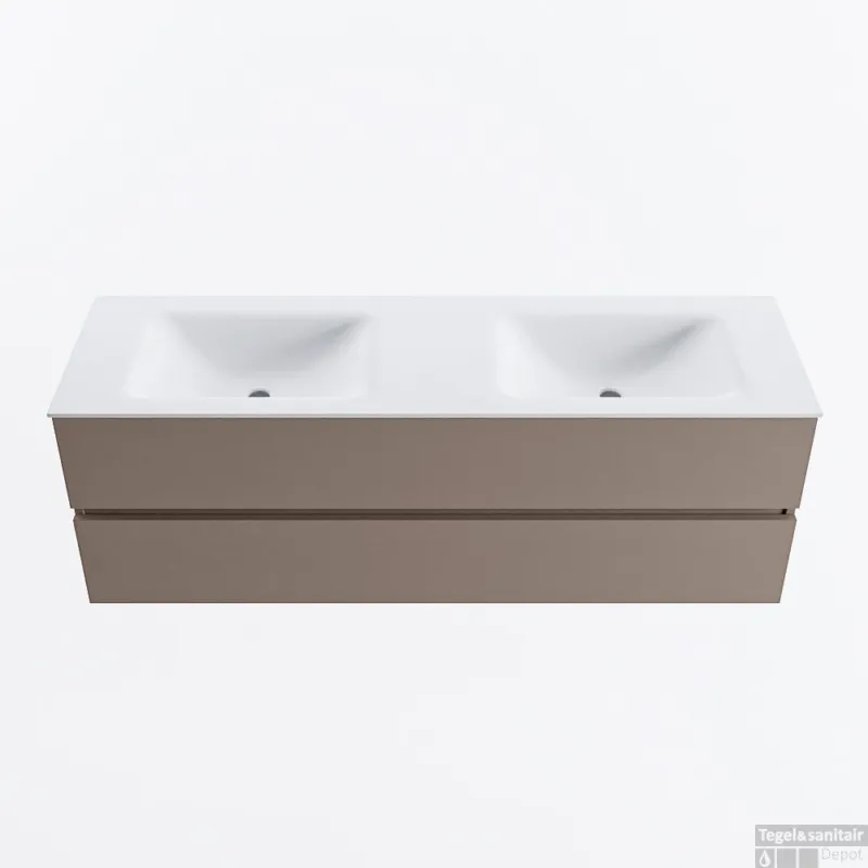 Meest Verkocht MONDIAZ VICA 150cm badmeubel onderkast Smoke 2 lades. Wastafel CLOUD dubbel 2 kraangaten, kleur Talc.