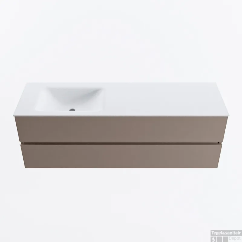 MONDIAZ VICA 150cm badmeubel onderkast Smoke 2 lades. Wastafel CLOUD links zonder kraangat, kleur Talc. Merkproduct