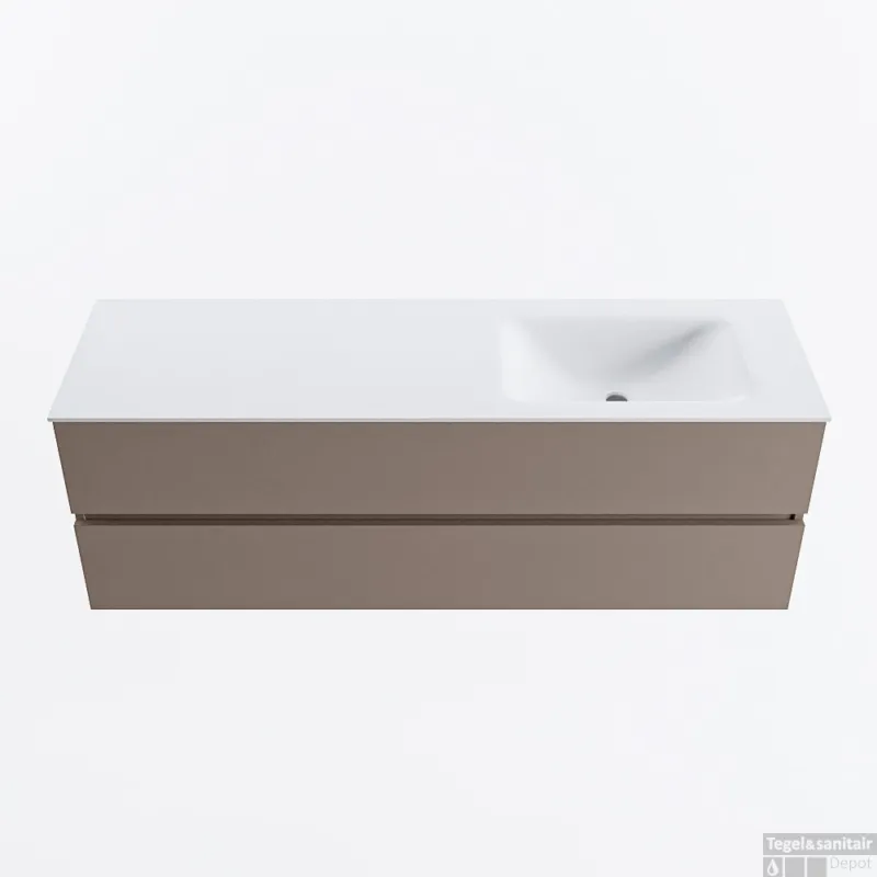 Speciale Aanbieding MONDIAZ VICA 150cm badmeubel onderkast Smoke 2 lades. Wastafel CLOUD rechts zonder kraangat, kleur Talc.