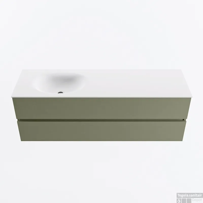 Bestseller MONDIAZ VICA 150cm badmeubel onderkast Army 2 lades. Wastafel MOON links zonder kraangat, kleur Talc.