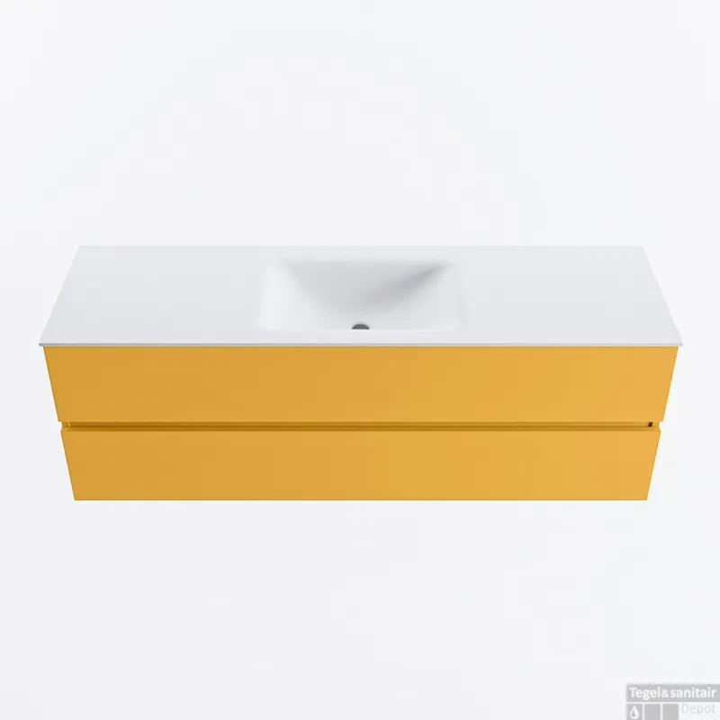 Voordeelprijs MONDIAZ VICA 150cm badmeubel onderkast Ocher 2 lades. Wastafel CLOUD midden zonder kraangat, kleur Talc.