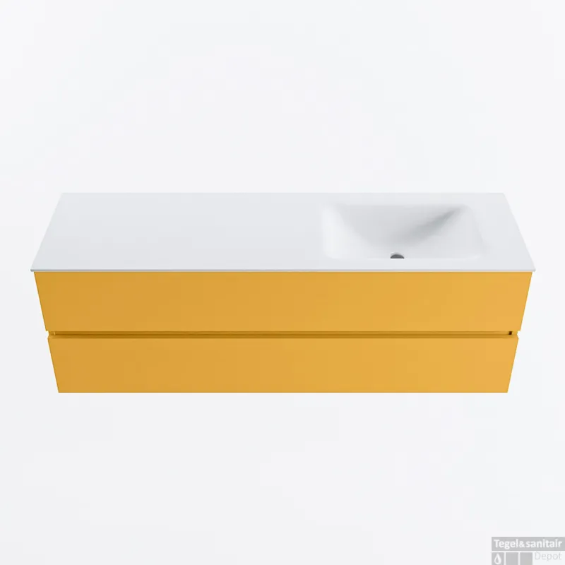 Aanbieding MONDIAZ VICA 150cm badmeubel onderkast Ocher 2 lades. Wastafel CLOUD rechts zonder kraangat, kleur Talc.