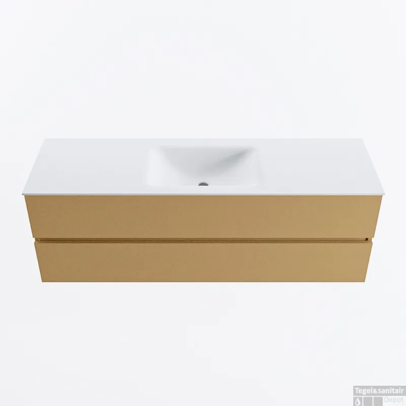 Shop Nu MONDIAZ VICA 150cm badmeubel onderkast Oro 2 lades. Wastafel CLOUD midden 1 kraangat, kleur Talc.
