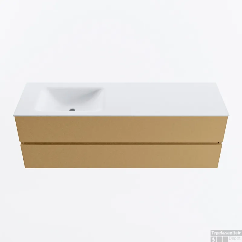 Voordeelprijs MONDIAZ VICA 150cm badmeubel onderkast Oro 2 lades. Wastafel CLOUD links 1 kraangat, kleur Talc.