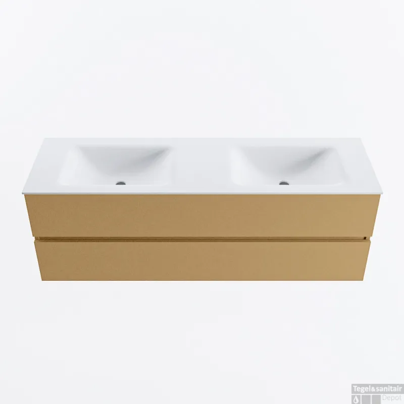 MONDIAZ VICA 150cm badmeubel onderkast Oro 2 lades. Wastafel CLOUD dubbel 2 kraangaten, kleur Talc. Beperkte Voorraad