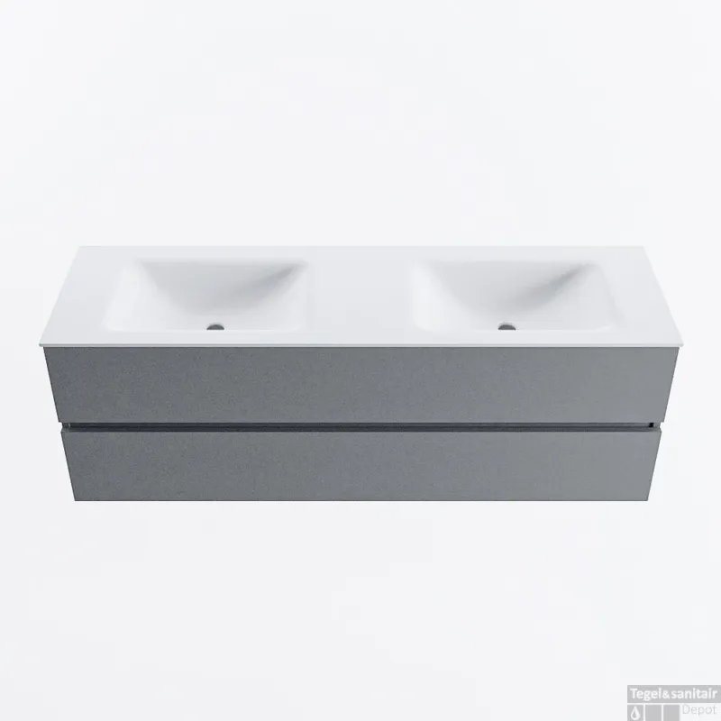 MONDIAZ VICA 150cm badmeubel onderkast Plata 2 lades. Wastafel CLOUD dubbel 2 kraangaten, kleur Talc. Exclusieve Aanbieding
