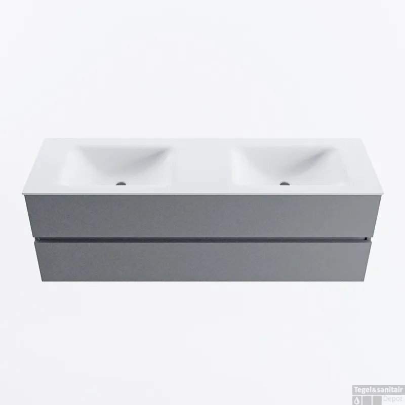 Actieprijs MONDIAZ VICA 150cm badmeubel onderkast Plata 2 lades. Wastafel CLOUD dubbel zonder kraangat, kleur Talc.