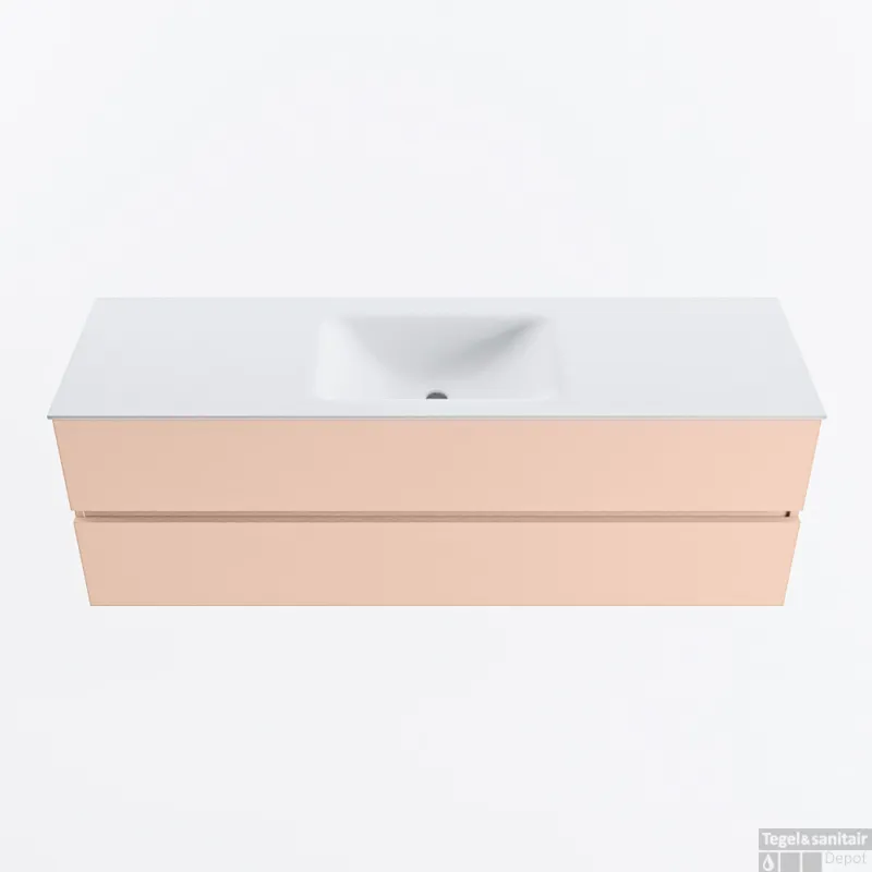 Uitverkoop MONDIAZ VICA 150cm badmeubel onderkast Rosee 2 lades. Wastafel CLOUD midden 1 kraangat, kleur Talc.